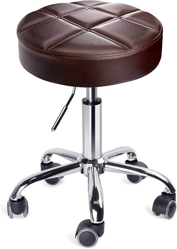 Swivel 360 Degrees Rolling Caster Wheels Stool, Color: Brown