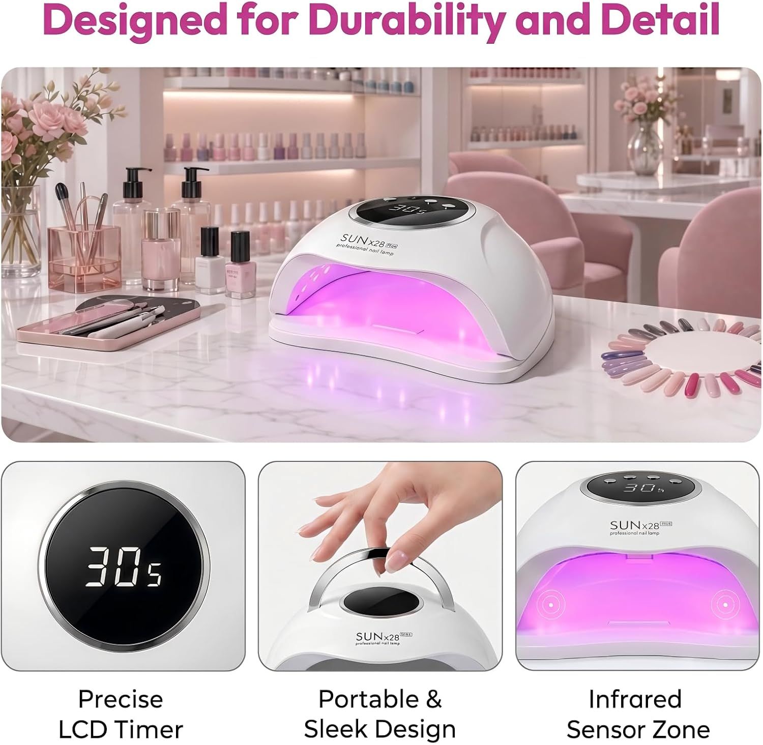 360W UV LED Nail Lamp – 90 Dual-Wavelength LEDs, 4 Timers &amp; Infrared Sensor