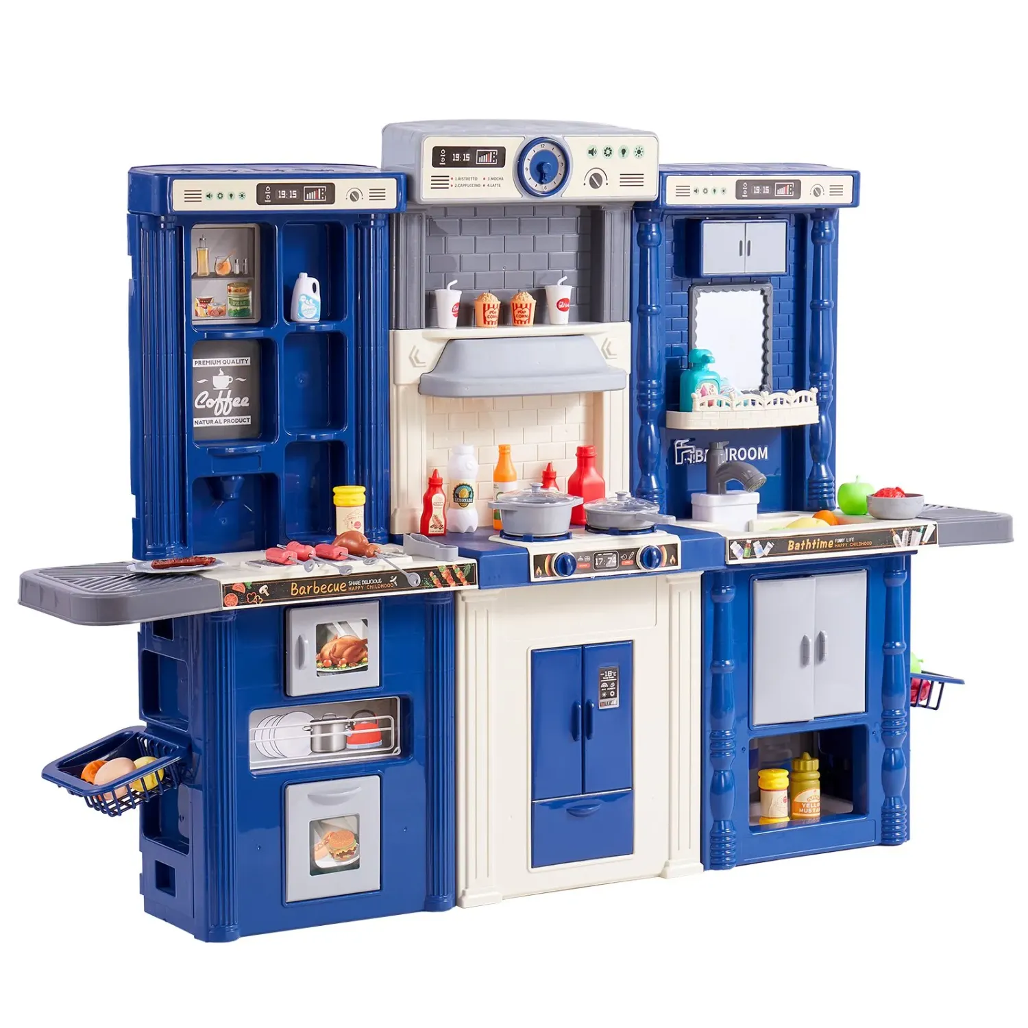 Role Play Kids 3-in-1 Kids Play Kitchen Set – 74-Piece Pretend Cooking Set with Accessories