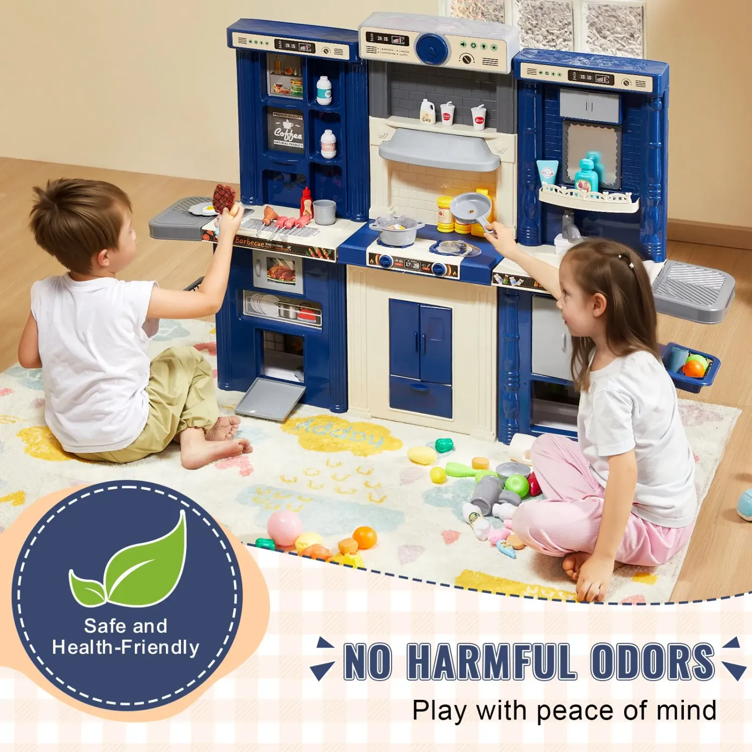 Role Play Kids 3-in-1 Kids Play Kitchen Set – 74-Piece Pretend Cooking Set with Accessories