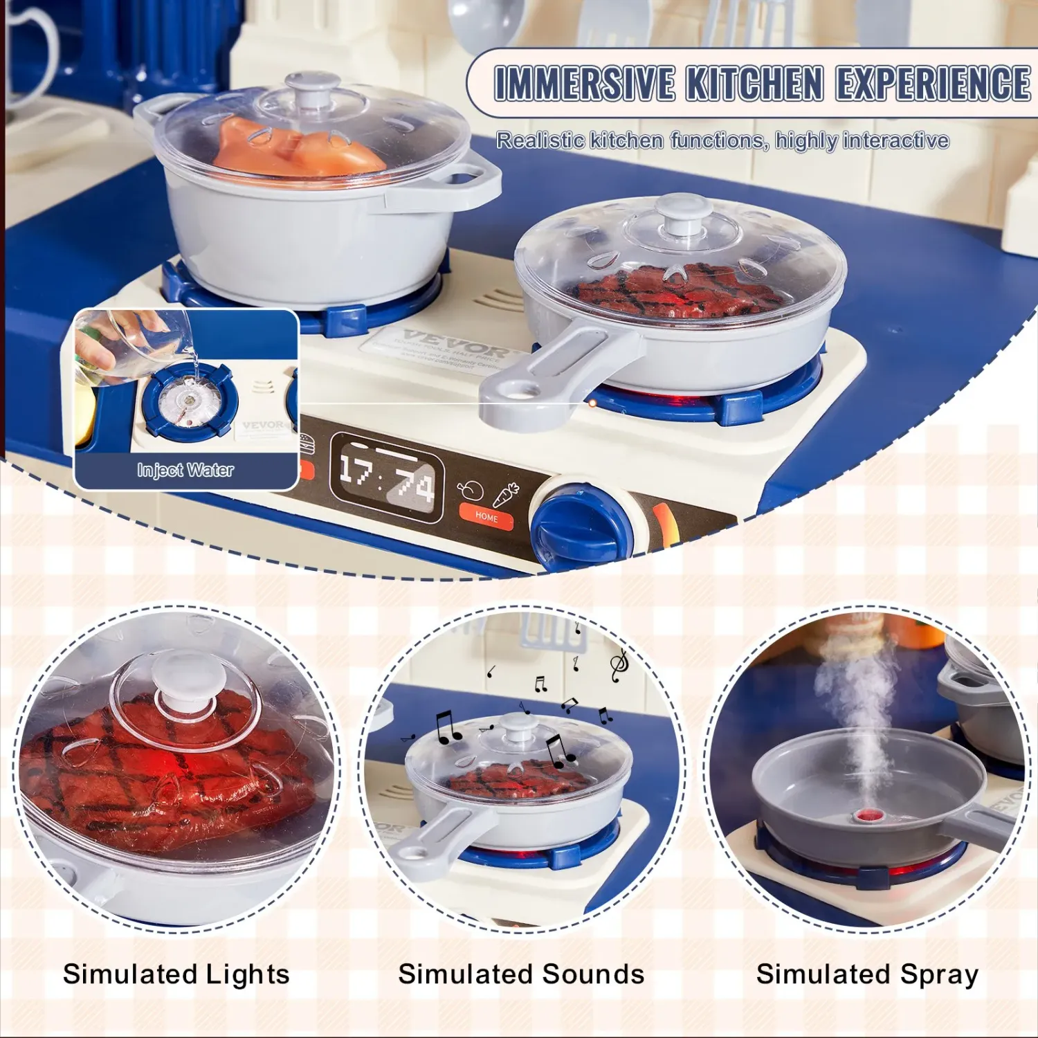 Role Play Kids 3-in-1 Kids Play Kitchen Set – 74-Piece Pretend Cooking Set with Accessories