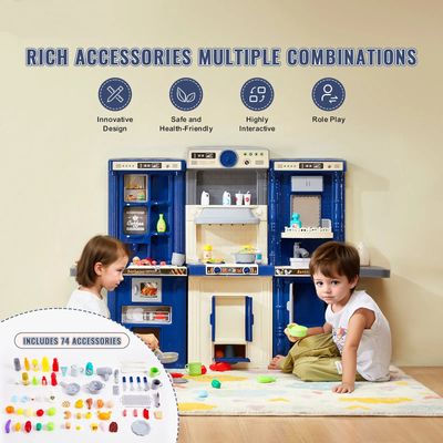 Role Play Kids 3-in-1 Kids Play Kitchen Set – 74-Piece Pretend Cooking Set with Accessories