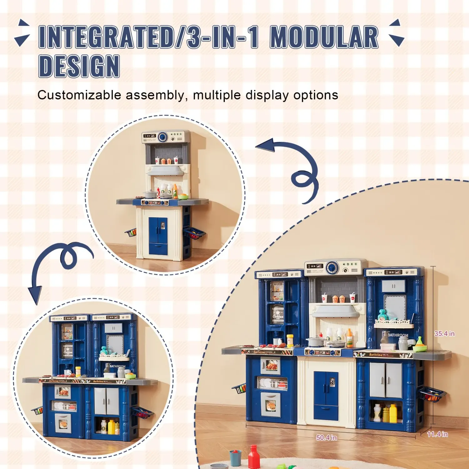 Role Play Kids 3-in-1 Kids Play Kitchen Set – 74-Piece Pretend Cooking Set with Accessories