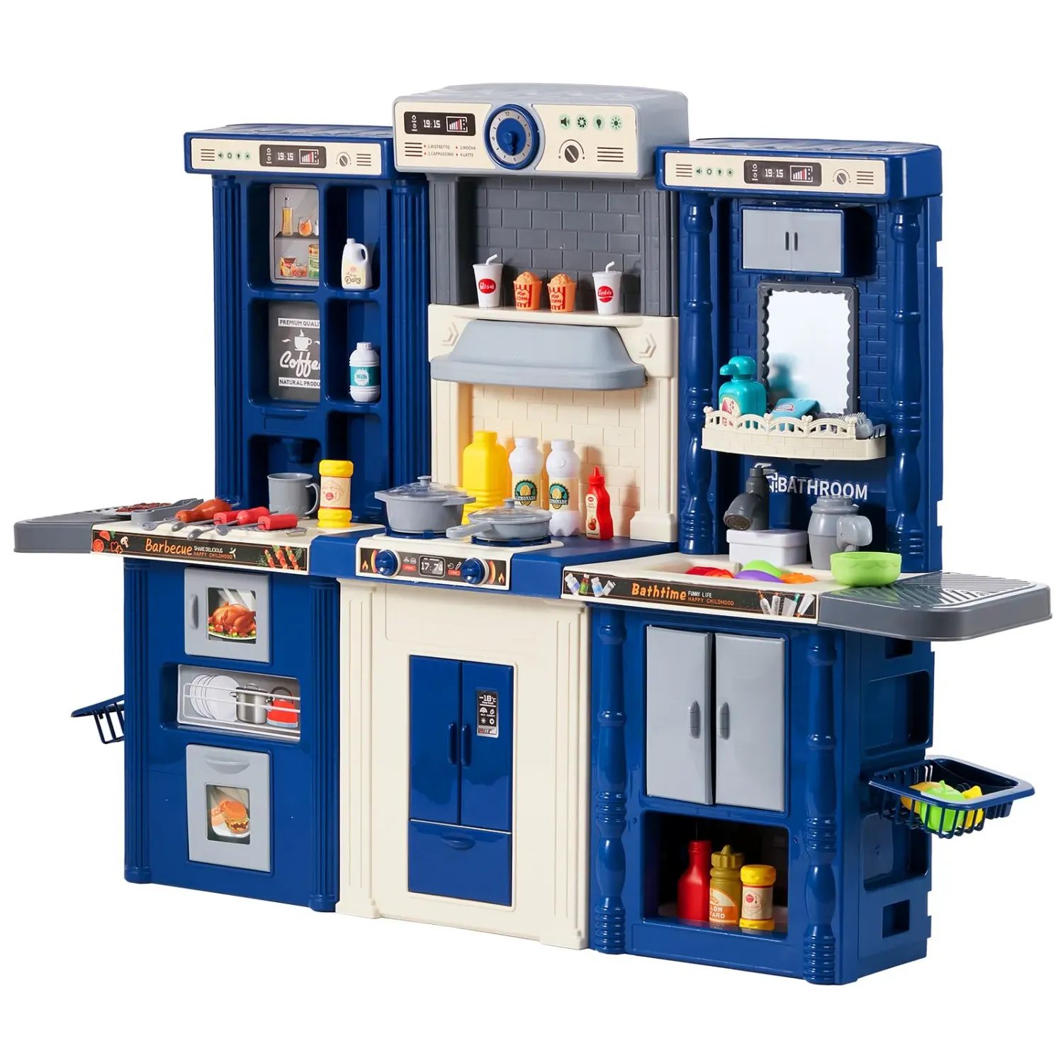 Role Play Kids 3-in-1 Kids Play Kitchen Set – 74-Piece Pretend Cooking Set with Accessories