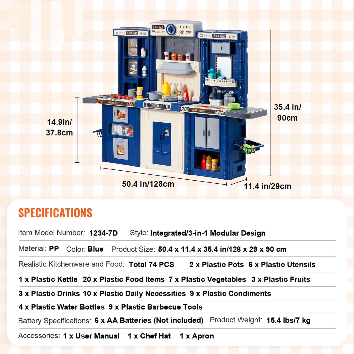 Role Play Kids 3-in-1 Kids Play Kitchen Set – 74-Piece Pretend Cooking Set with Accessories