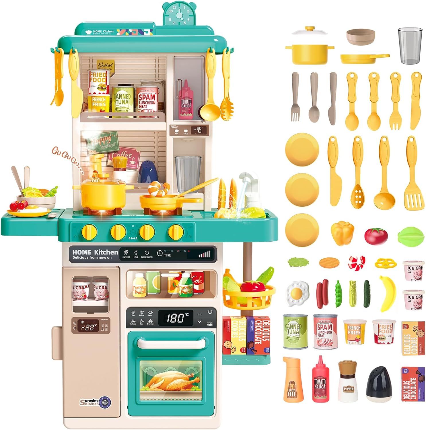 Set of 50-Piece Kids Kitchen Play Set – Pretend Cooking Toy