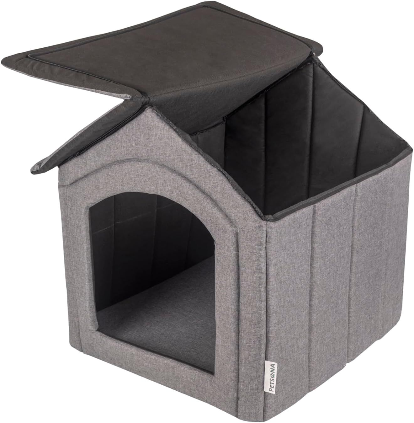 XL Grey Foldable Pet House — Dog Cave &amp; Kennel with Removable Roof, Versatile Bed for Dogs &amp; Cats