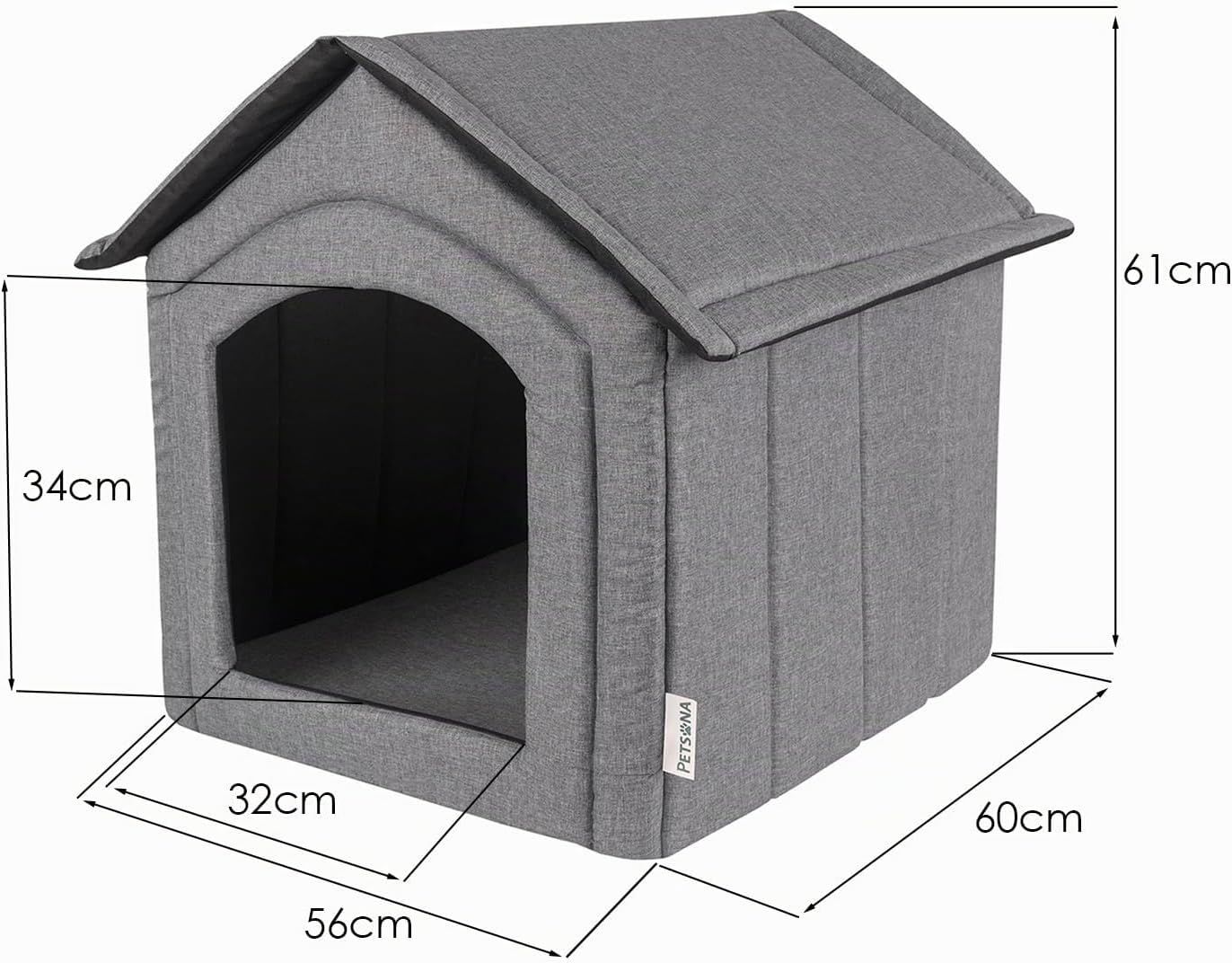 XL Grey Foldable Pet House — Dog Cave &amp; Kennel with Removable Roof, Versatile Bed for Dogs &amp; Cats