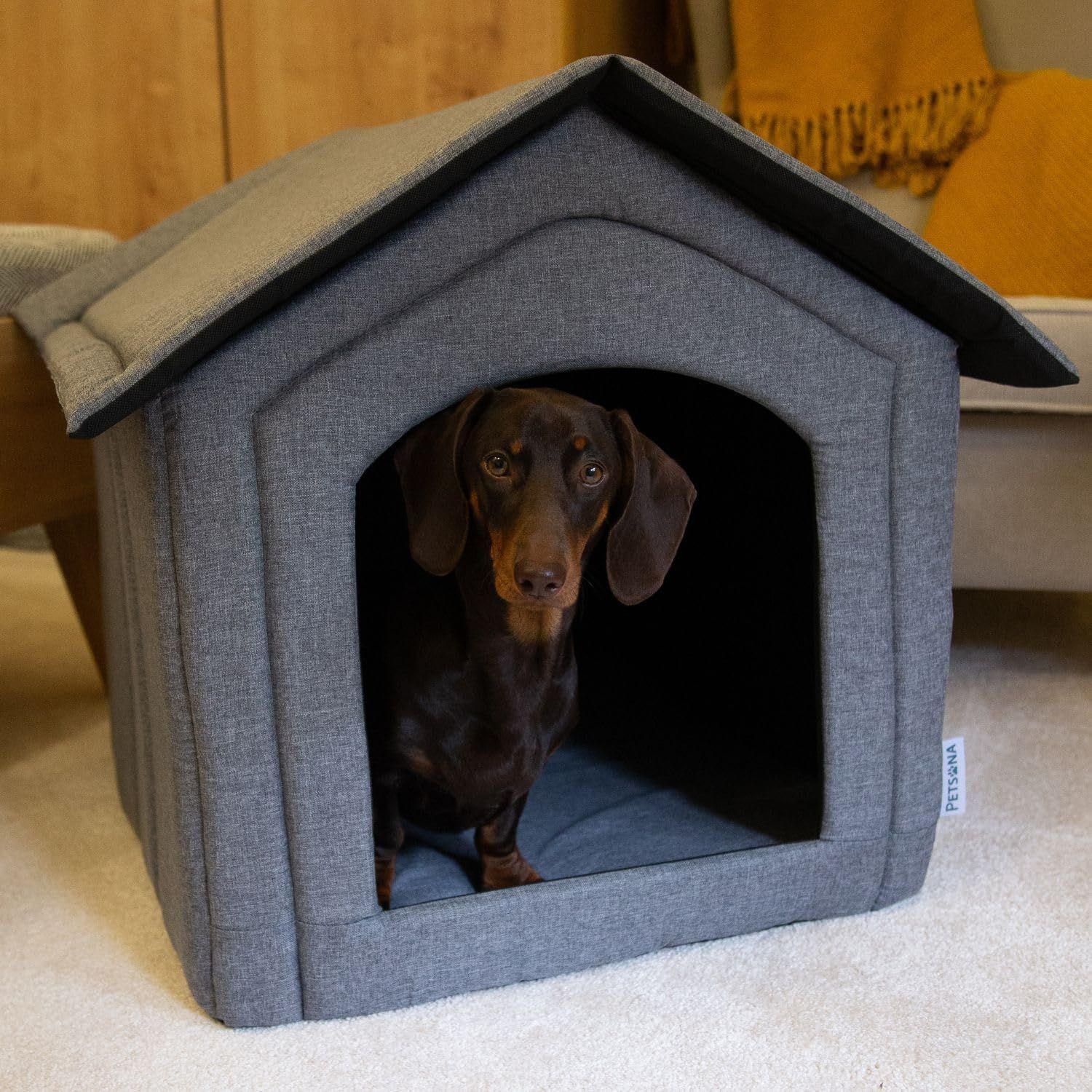 XL Grey Foldable Pet House — Dog Cave &amp; Kennel with Removable Roof, Versatile Bed for Dogs &amp; Cats