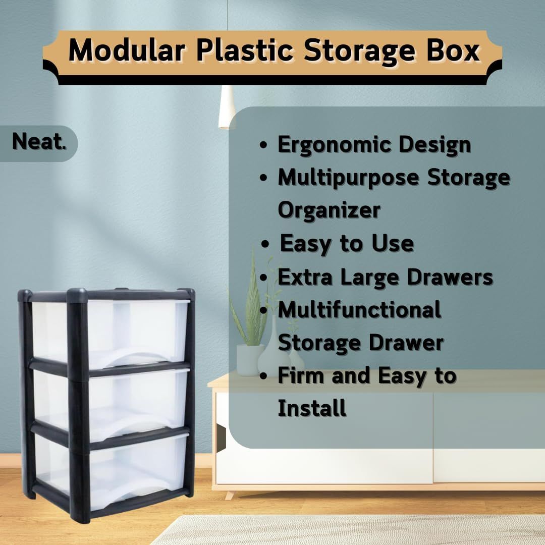 Storage Office Neat. Clear 3-Drawer Plastic Storage Unit – Removable Drawers &amp; Space-Saving Organizer
