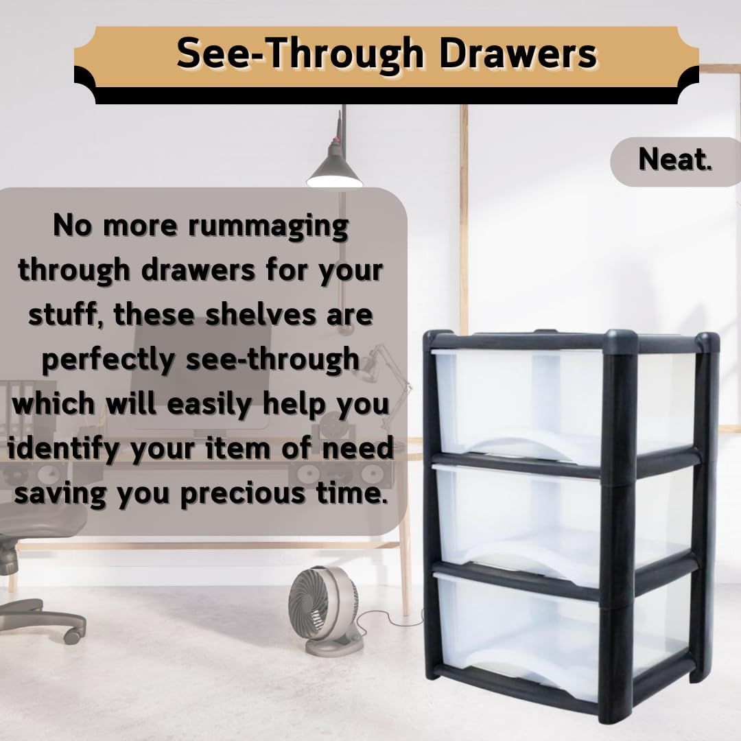 Storage Office Neat. Clear 3-Drawer Plastic Storage Unit – Removable Drawers &amp; Space-Saving Organizer