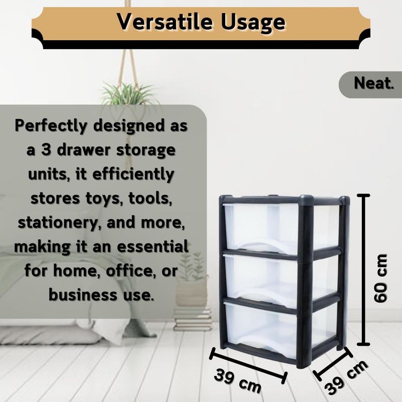 Storage Office Neat. Clear 3-Drawer Plastic Storage Unit – Removable Drawers &amp; Space-Saving Organizer