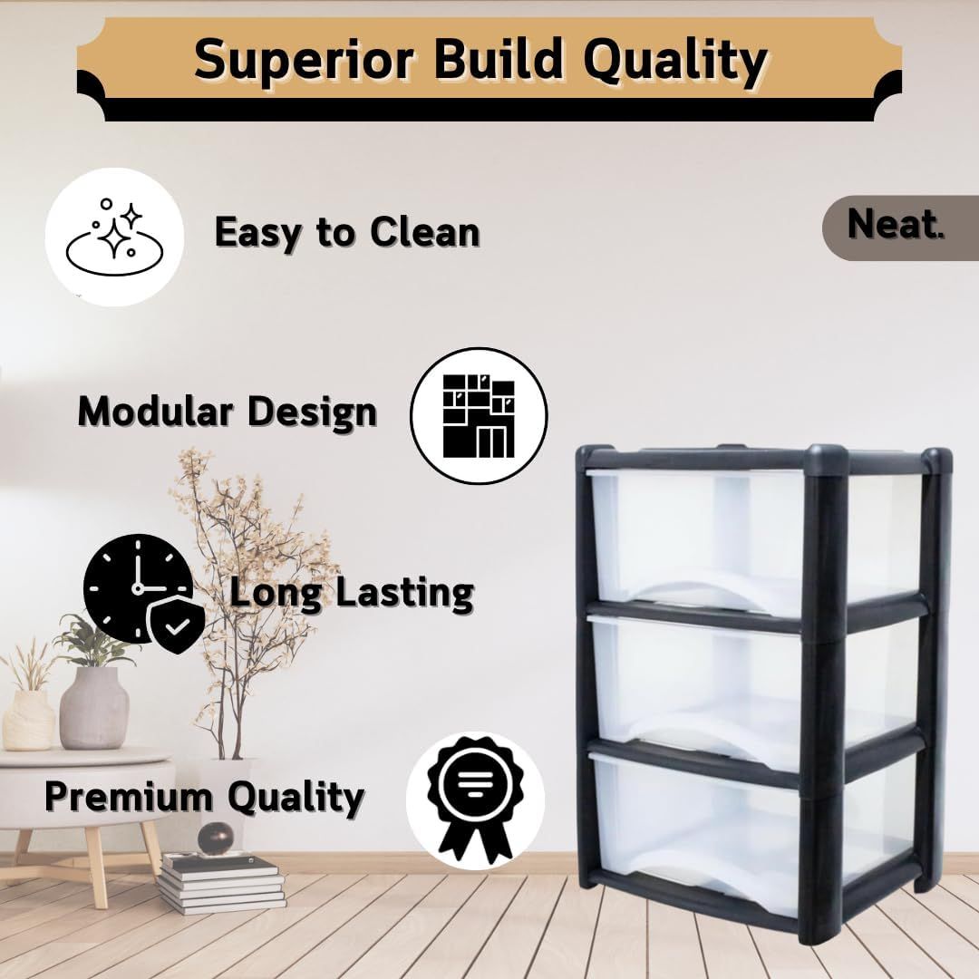 Storage Office Neat. Clear 3-Drawer Plastic Storage Unit – Removable Drawers &amp; Space-Saving Organizer