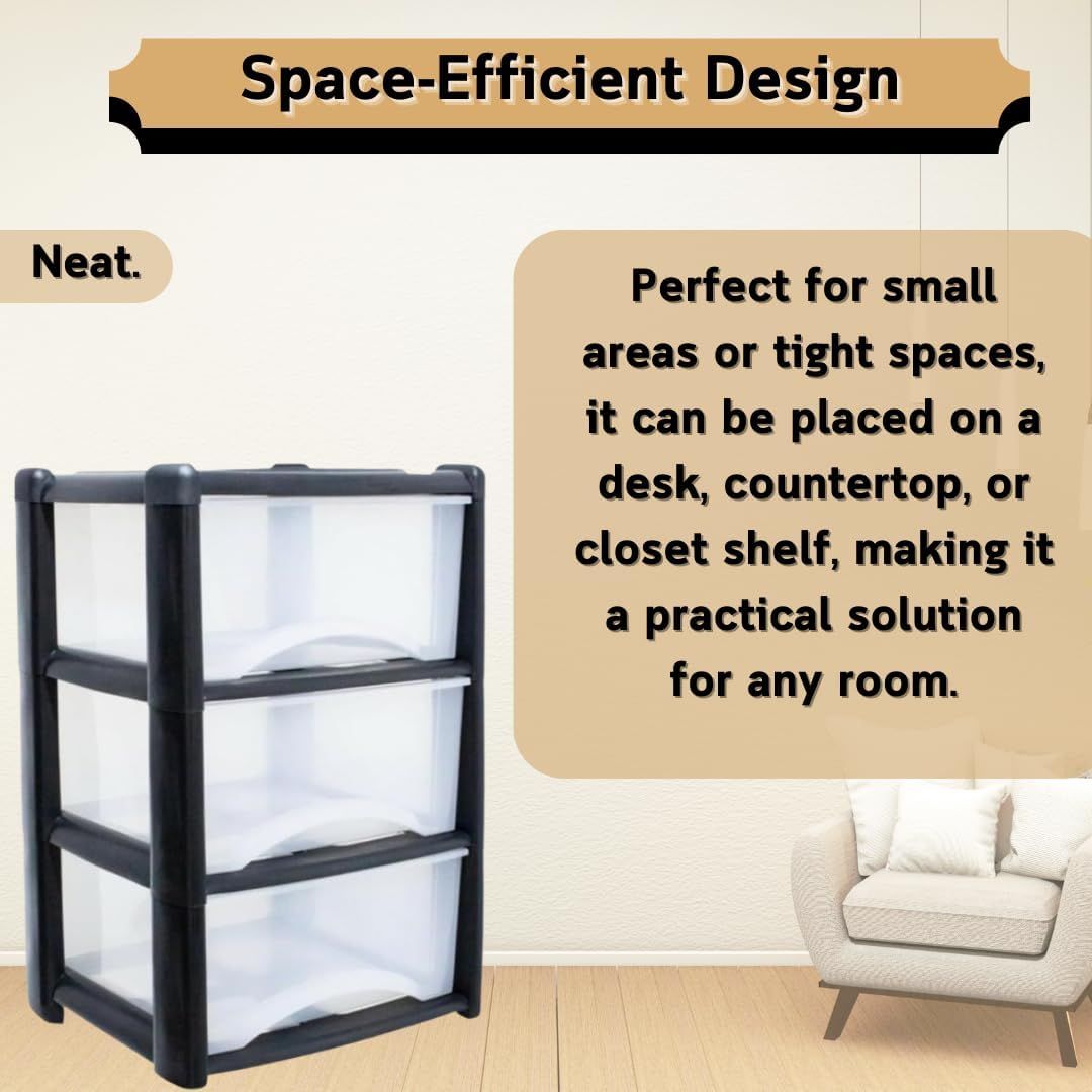 Storage Office Neat. Clear 3-Drawer Plastic Storage Unit – Removable Drawers &amp; Space-Saving Organizer