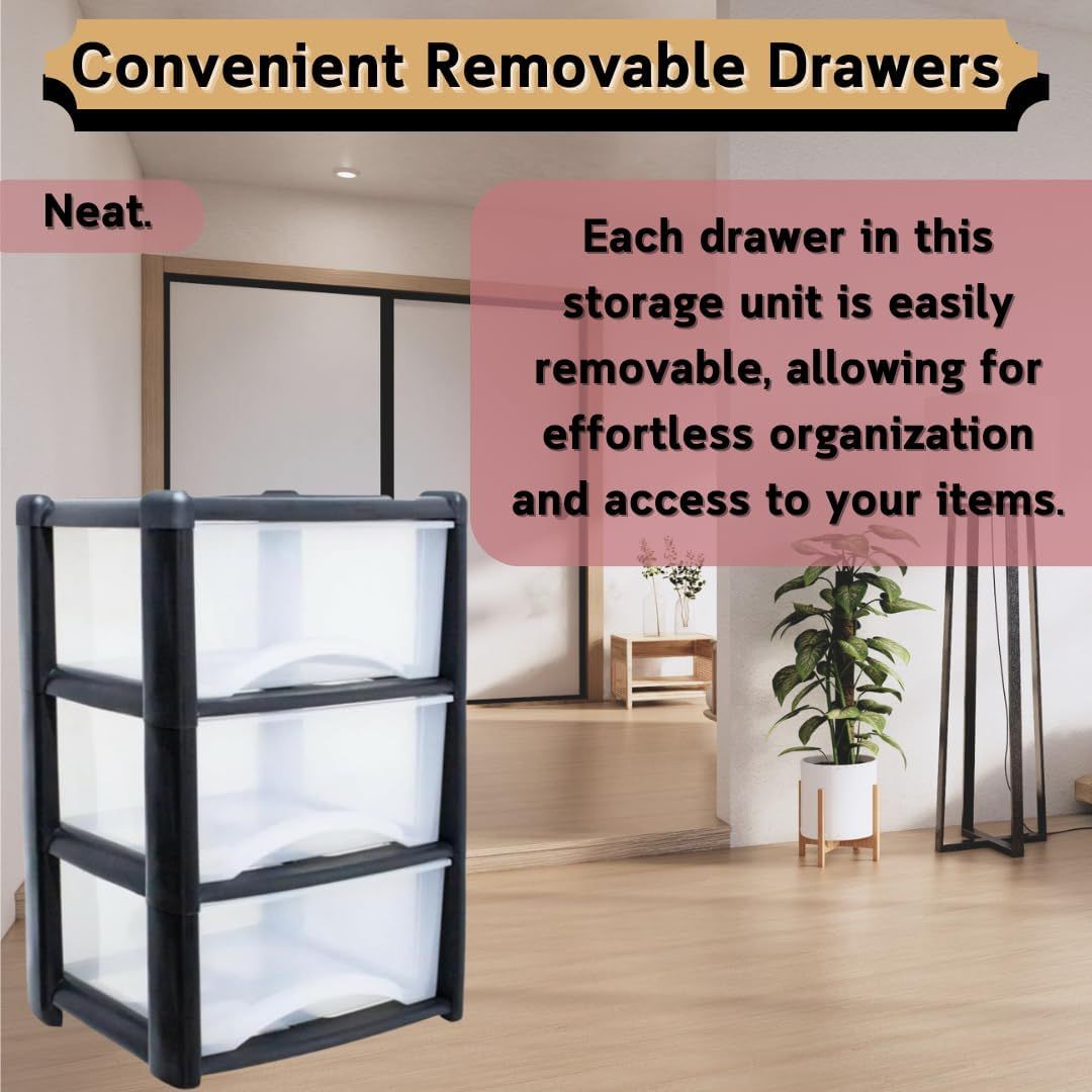 Storage Office Neat. Clear 3-Drawer Plastic Storage Unit – Removable Drawers &amp; Space-Saving Organizer