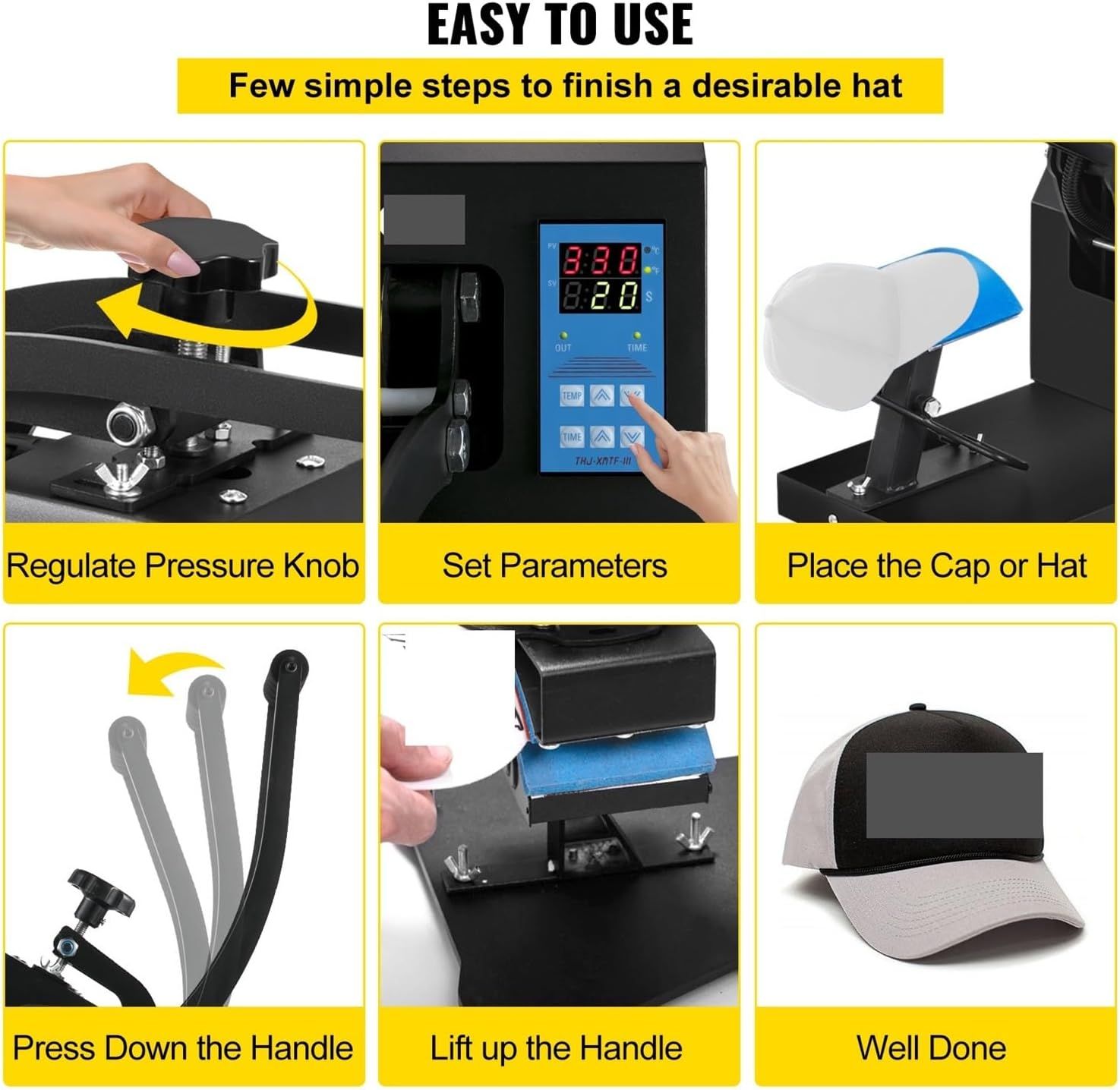 Hat Cap Heat Press Machine 600W, 5.5 x 3.5 Inch Digital Heat Transfer Sublimation Press