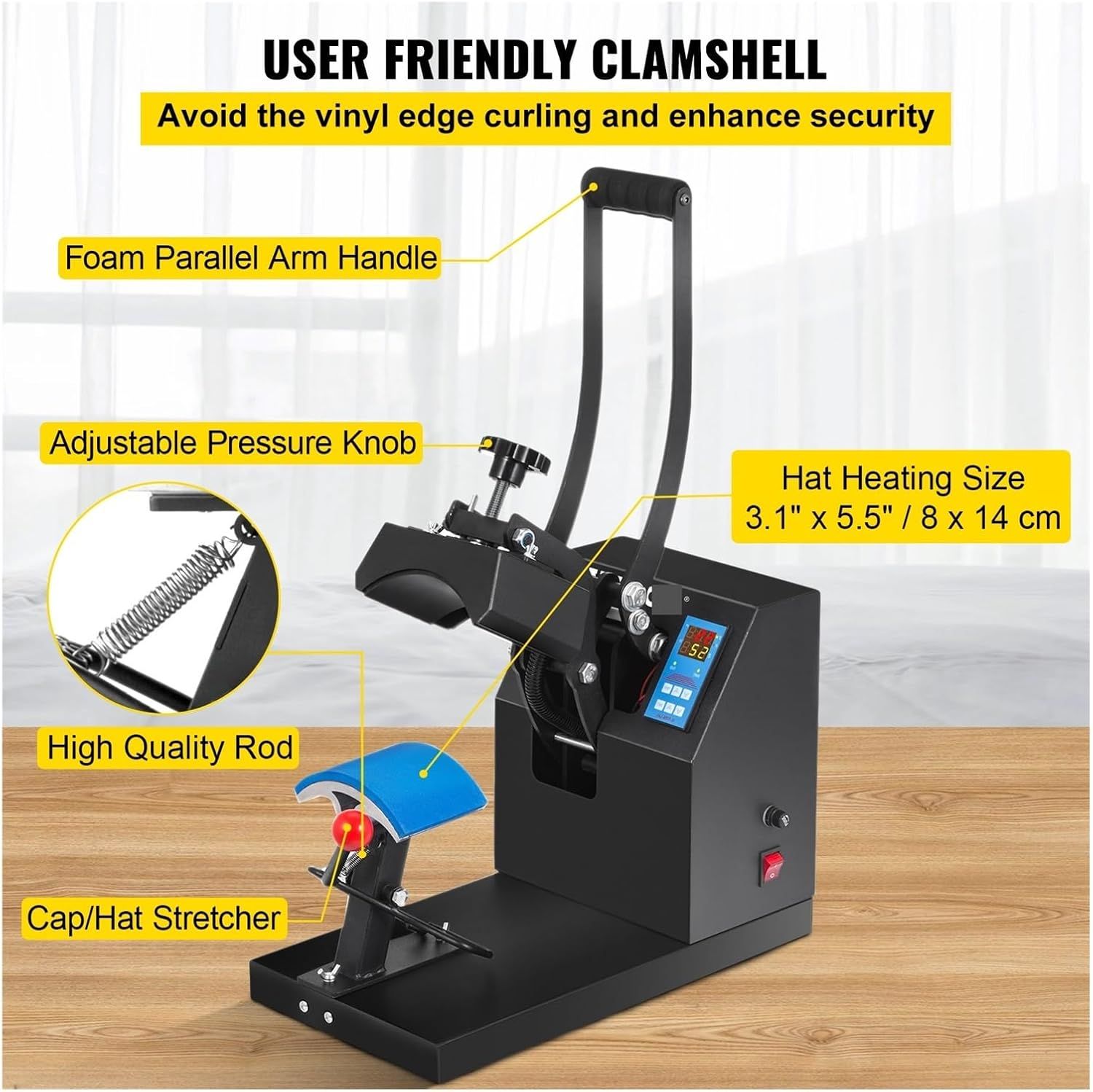Hat Cap Heat Press Machine 600W, 5.5 x 3.5 Inch Digital Heat Transfer Sublimation Press
