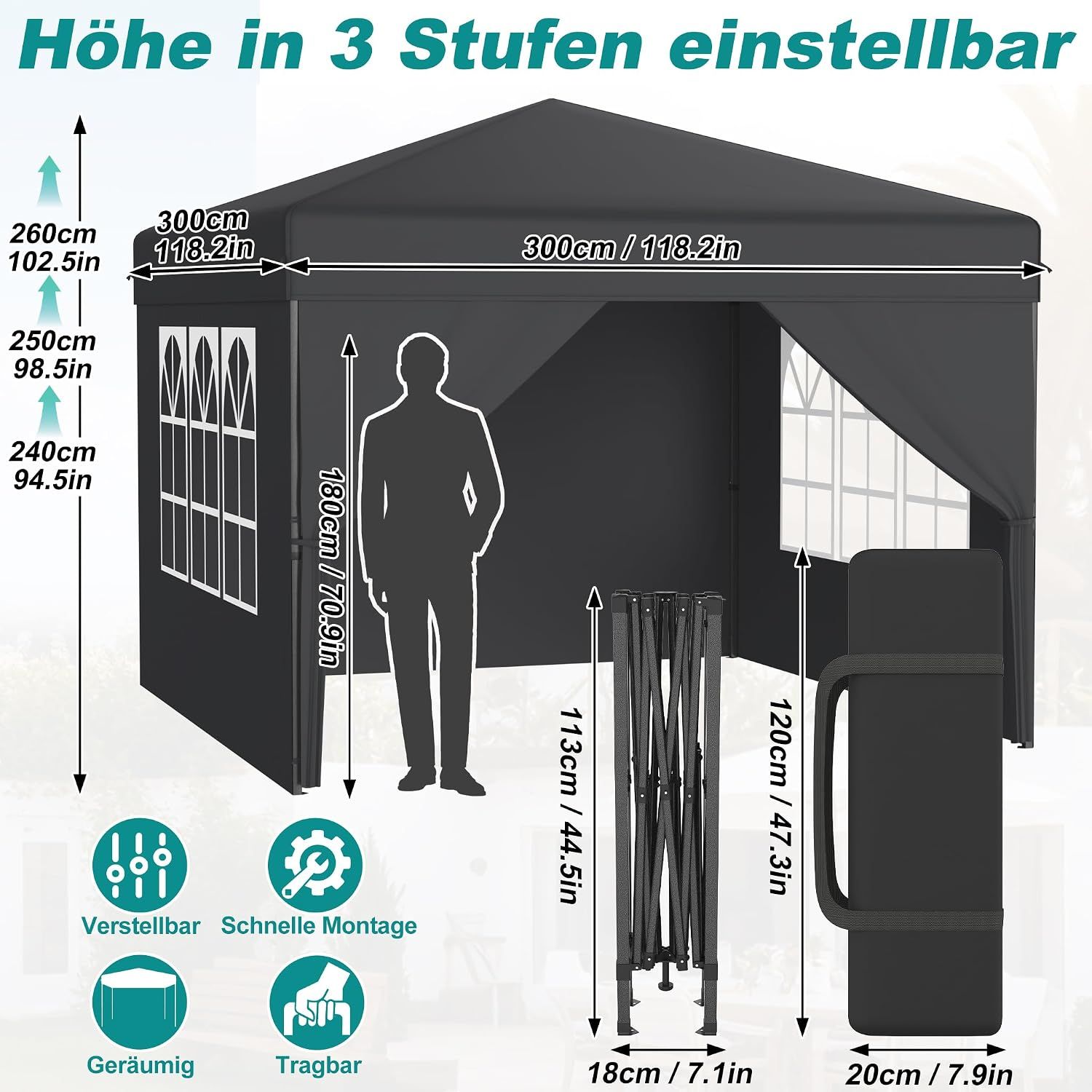 Pop Up Gazebo 3x3m Folding Party Tent Side Walls