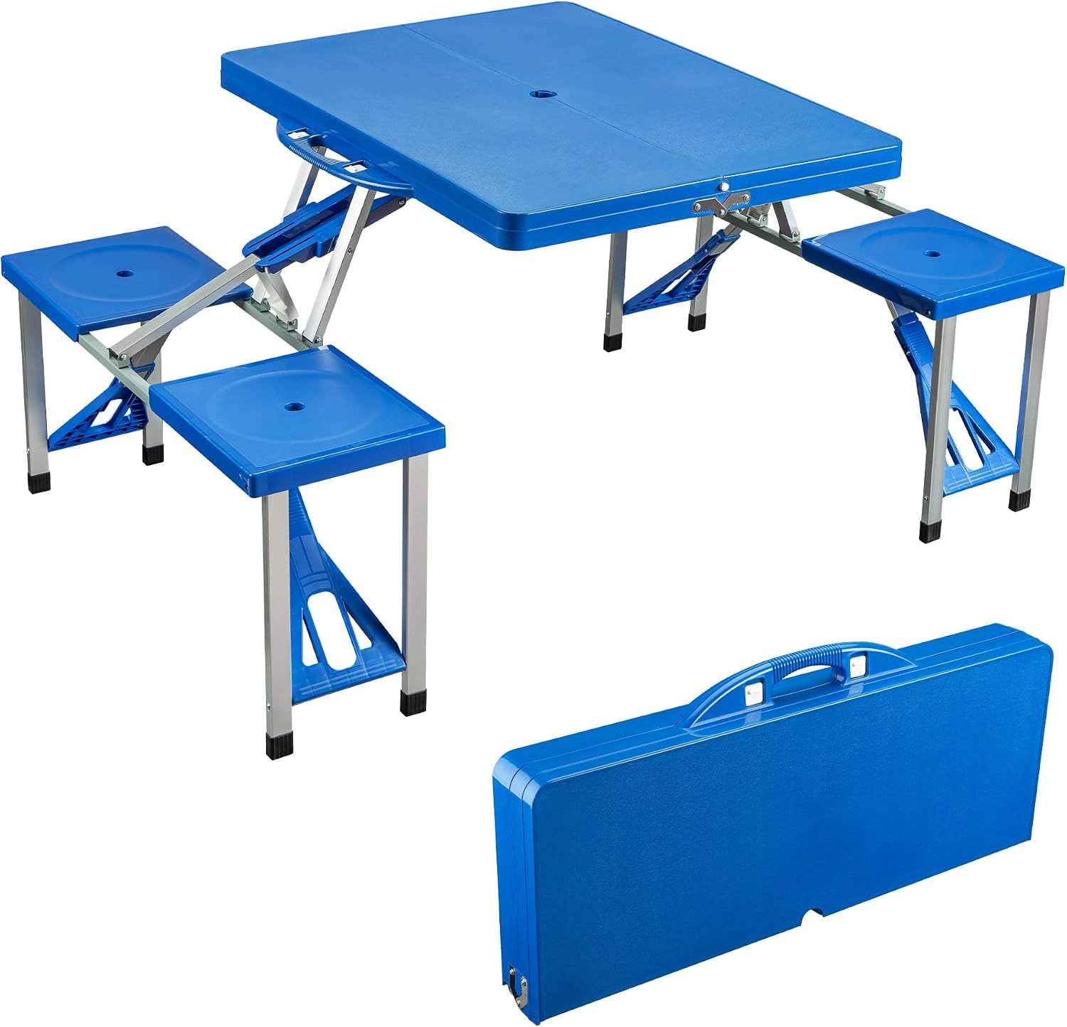 Portable 4 Seater Aluminum Table with Foldable Seats, Blue