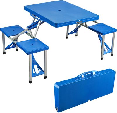 Portable 4 Seater Aluminum Table with Foldable Seats, Blue
