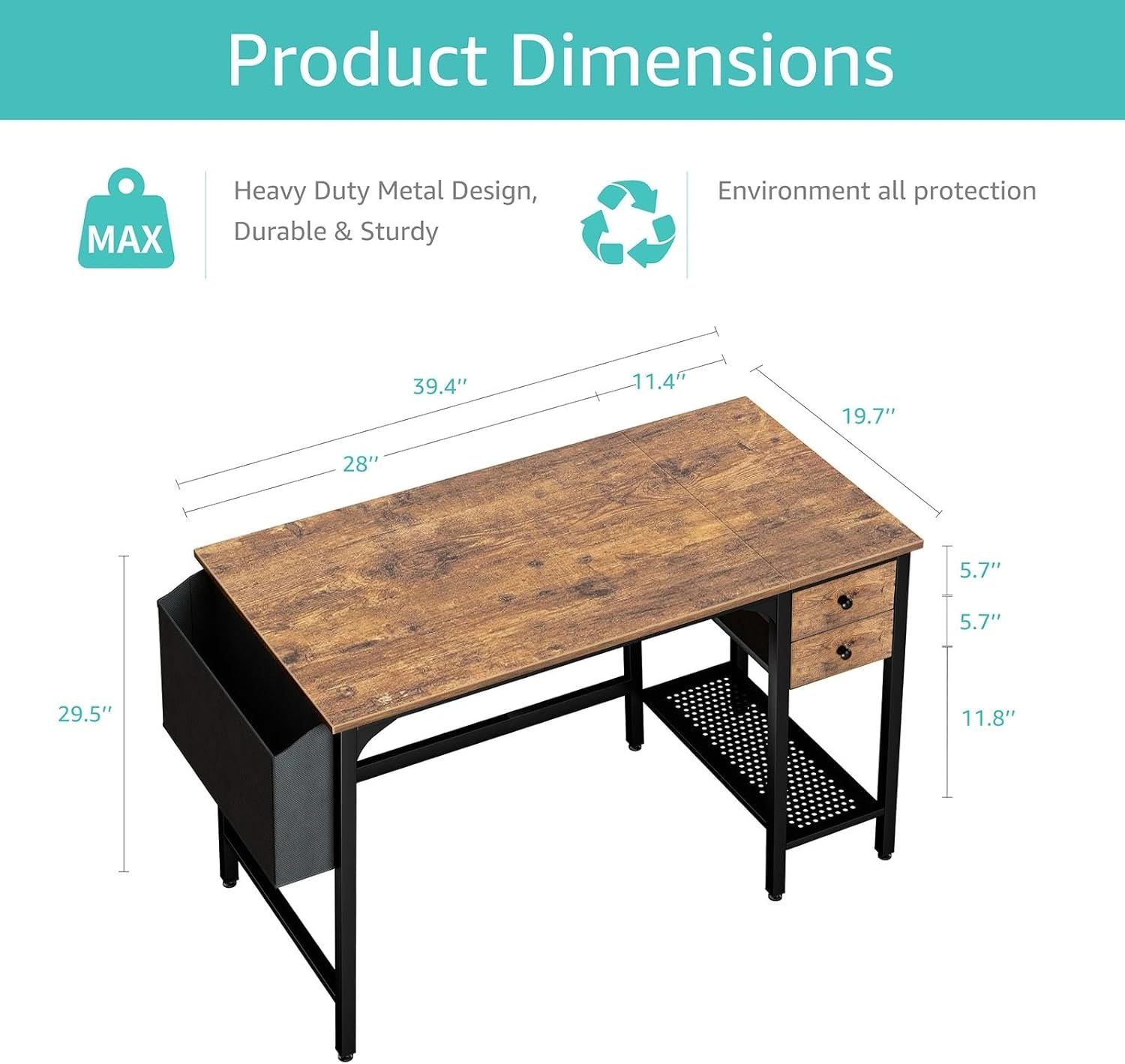 Small Office Desk with Drawers Shelf Storage