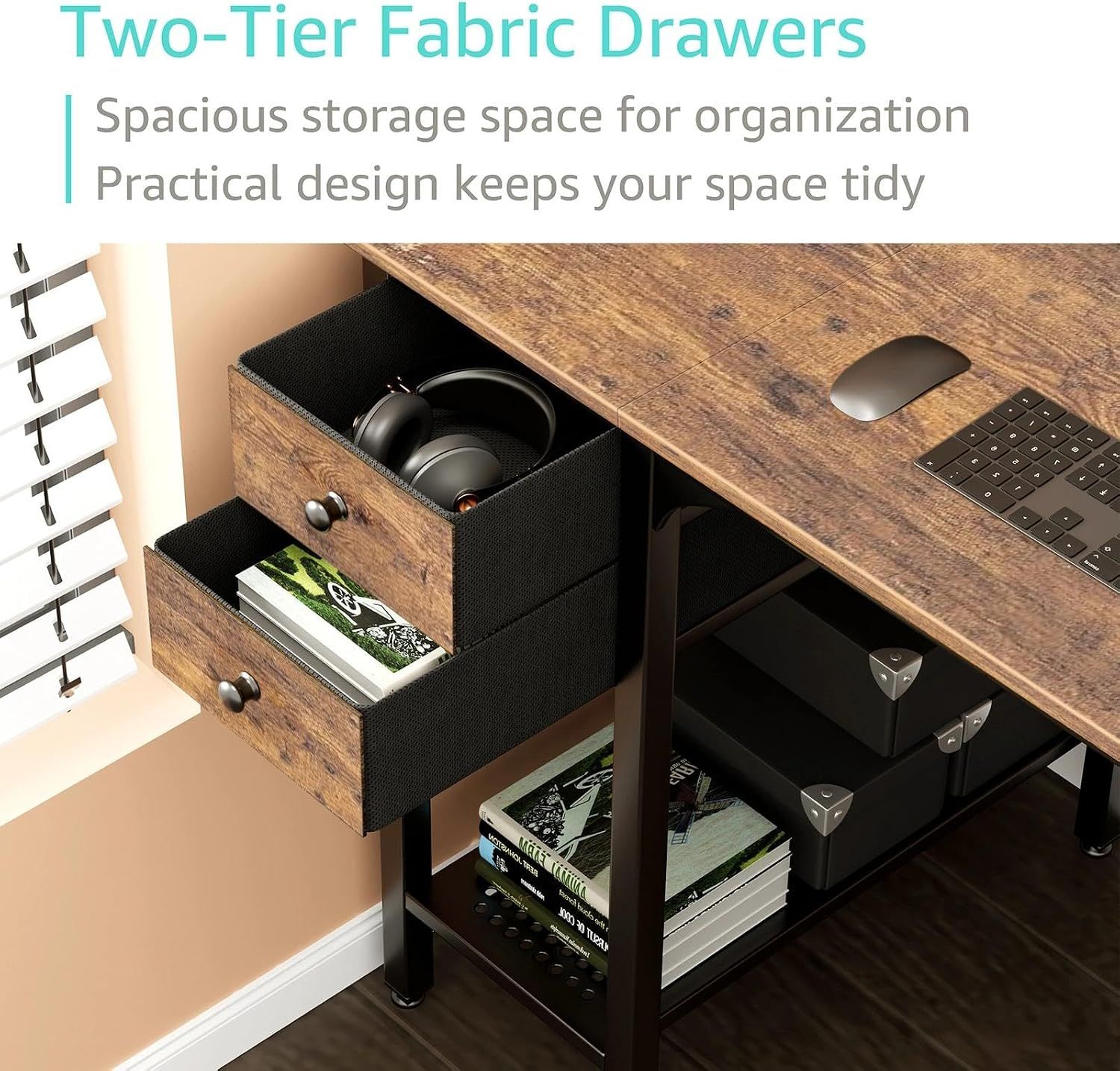 Small Office Desk with Drawers Shelf Storage