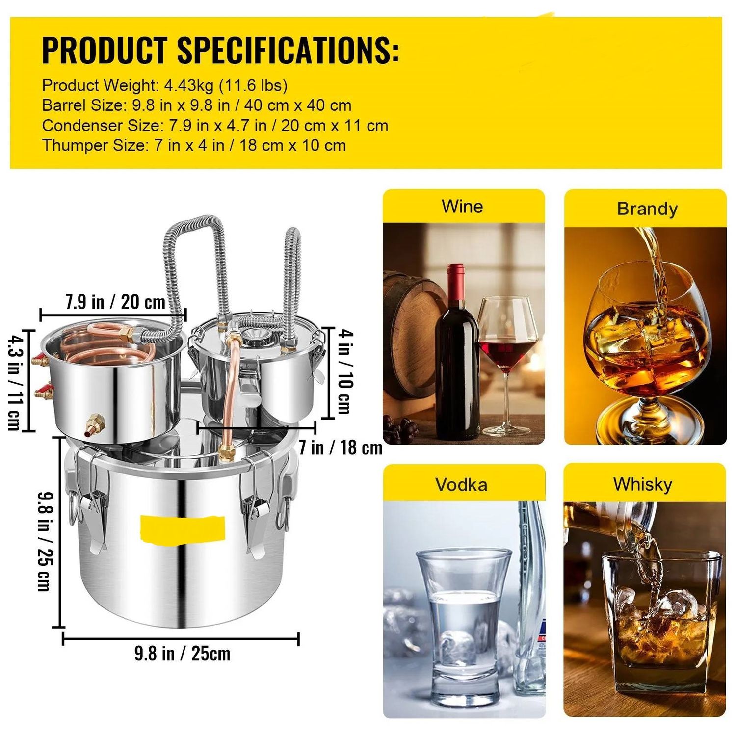 12L Still Distiller Stainless Steel Copper Tube