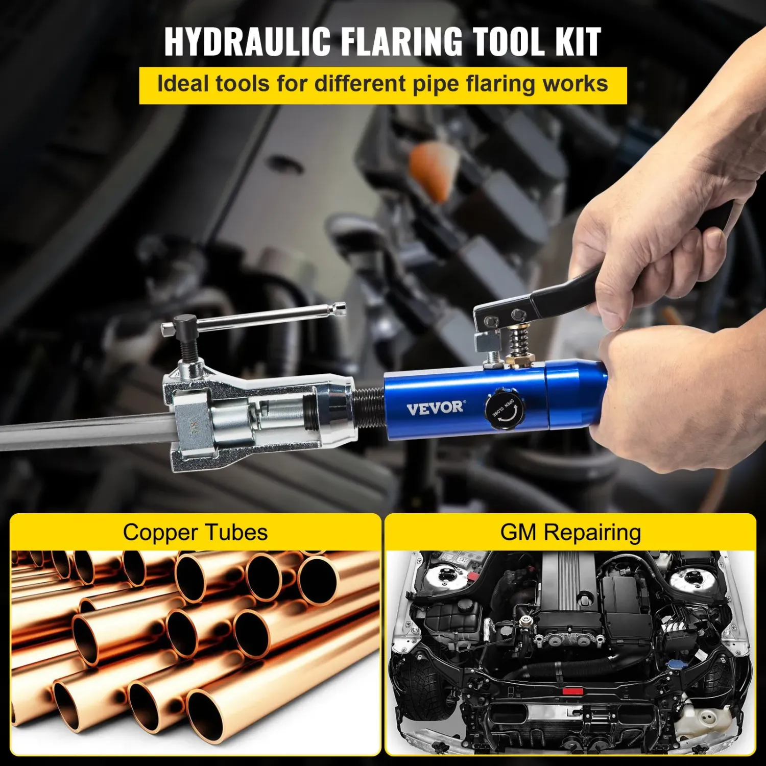 Hydraulic Brake Line Flaring Tool — 30-Piece Set with 45° Flaring Cone, 16 Dies &amp; Adapters, Compatible with 3/16" to 1/2" Copper Tubing