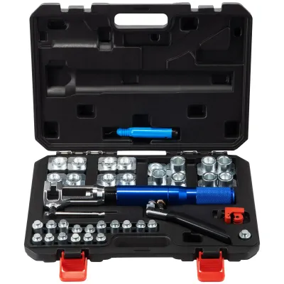 Hydraulic Brake Line Flaring Tool — 30-Piece Set with 45° Flaring Cone, 16 Dies & Adapters, Compatible with 3/16" to 1/2" Copper Tubing Hydraulic Brake Line Flaring Tool — 30-Piece Set with 45° Flaring Cone, 16 Dies & Adapters, Compatible with 3/16" to 1/2" Copper Tubing