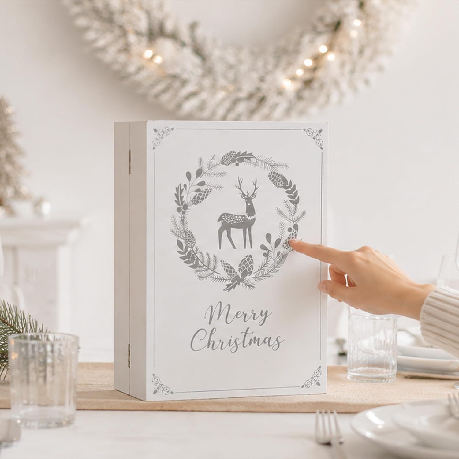 Winter Scene Wooden Advent Calendar with Illumination of Warm White LEDs