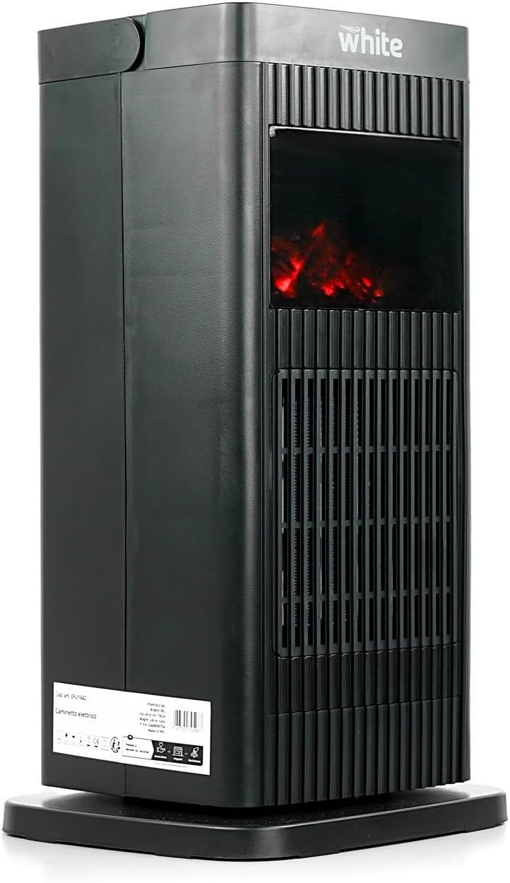 Low-Consumption White Electric Stove — 3D LED Flame Effect Fireplace Heater, Adjustable Heating Power 900–1500W, 230V Home Heating Unit