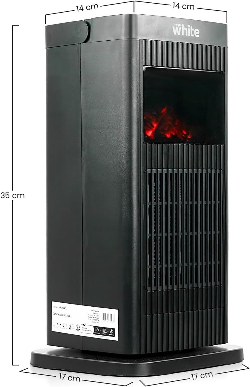 Low-Consumption White Electric Stove — 3D LED Flame Effect Fireplace Heater, Adjustable Heating Power 900–1500W, 230V Home Heating Unit