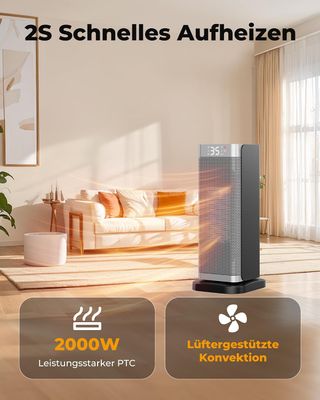 PTC Ceramic Fan Heater 2000W 3 Modes Remote
