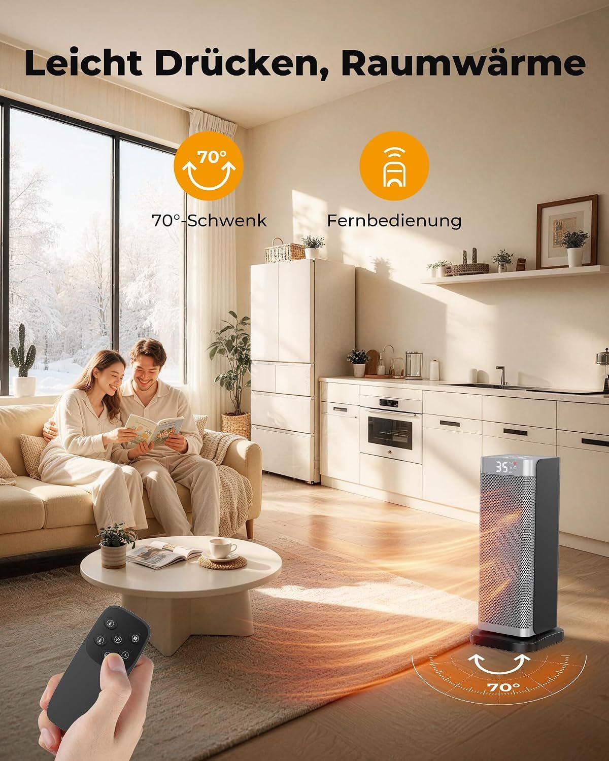 PTC Ceramic Fan Heater 2000W 3 Modes Remote
