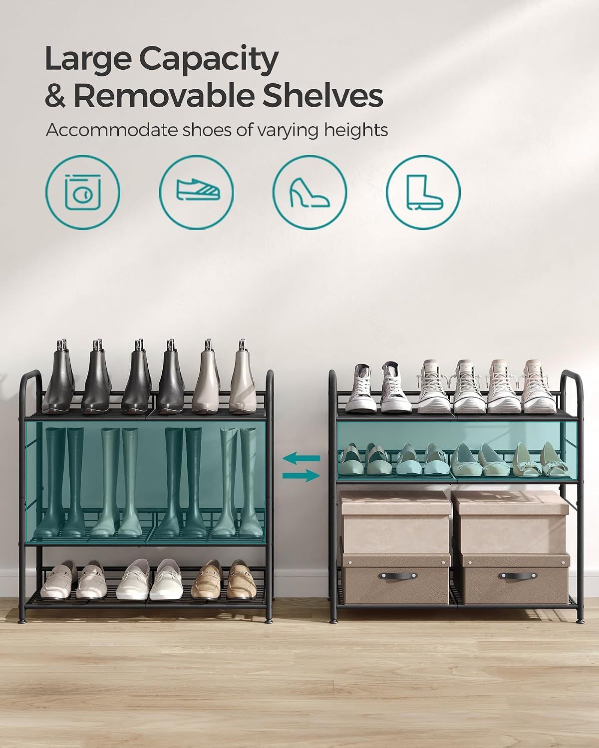 4 Tier Shoe Rack Stackable Storage Shelf 16 Pairs