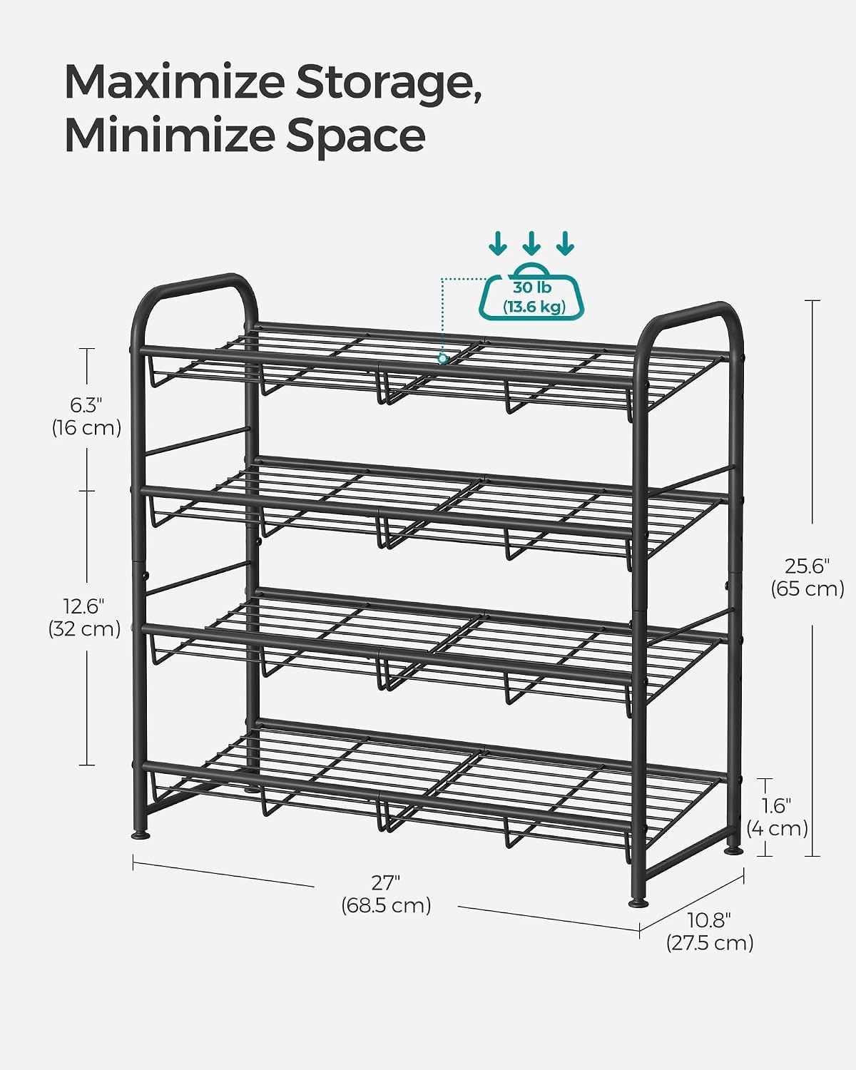 4 Tier Shoe Rack Stackable Storage Shelf 16 Pairs