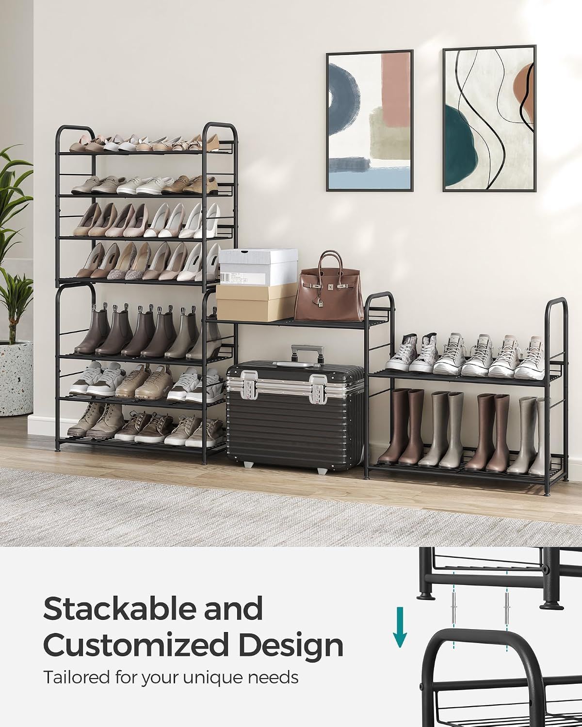 4 Tier Shoe Rack Stackable Storage Shelf 16 Pairs