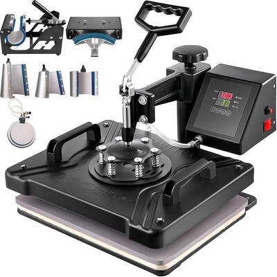 12 x 15 Inch Heat Press Machine - 8-in-1 360° Rotation Swing Away Black Heat Press,Sublimation Machine for Shirt Printing and Dual Functionality