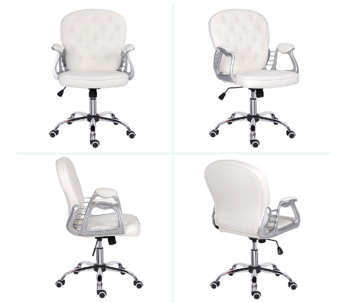 Home Office White Desk Chair with Leather Upholstery for Executive Comfort and Style