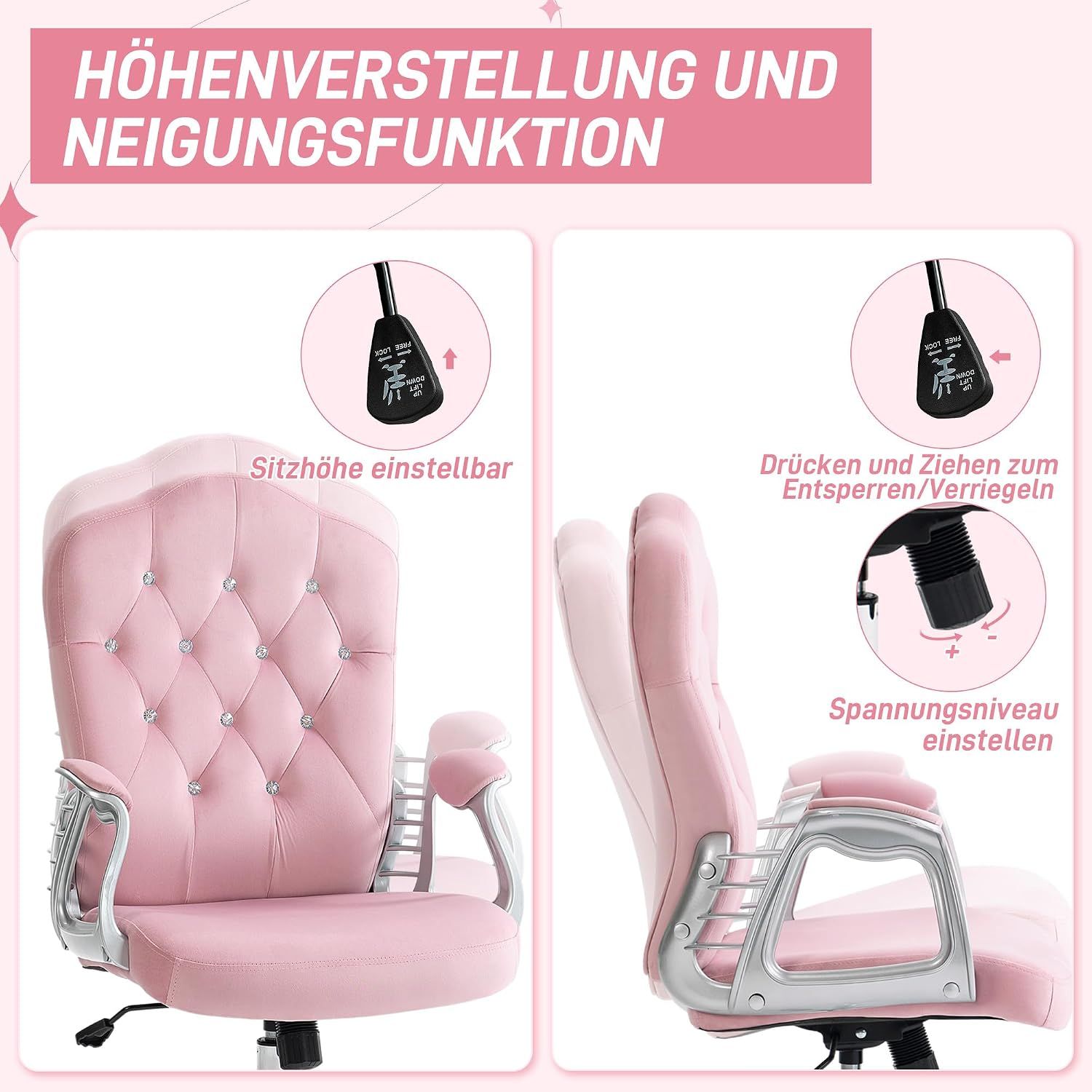 Home Office Chair with Velvet Look Height Adjustable