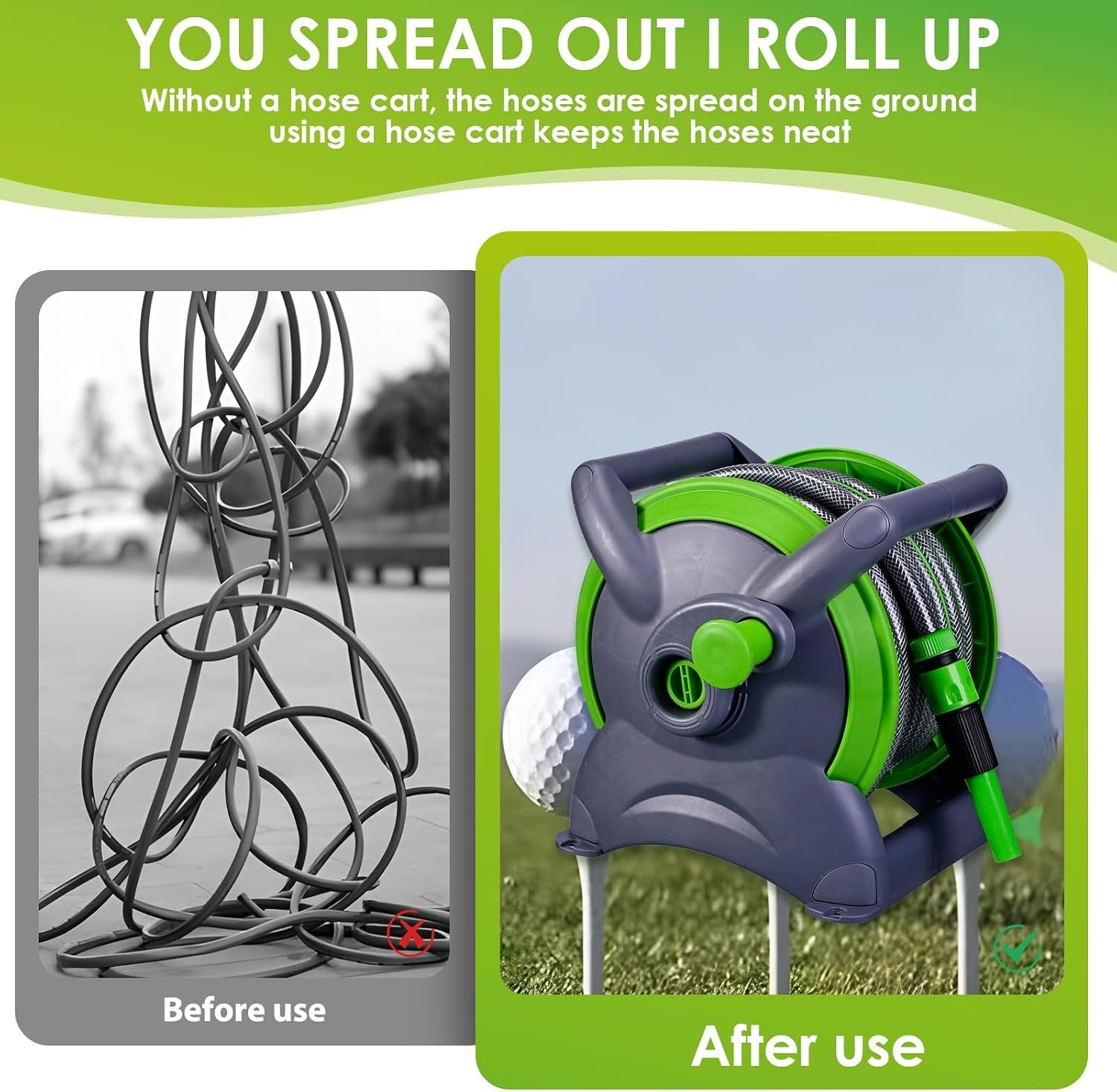 Retractable Garden Hose ZV20m Reel with 7-Mode Nozzle &amp; 180°
