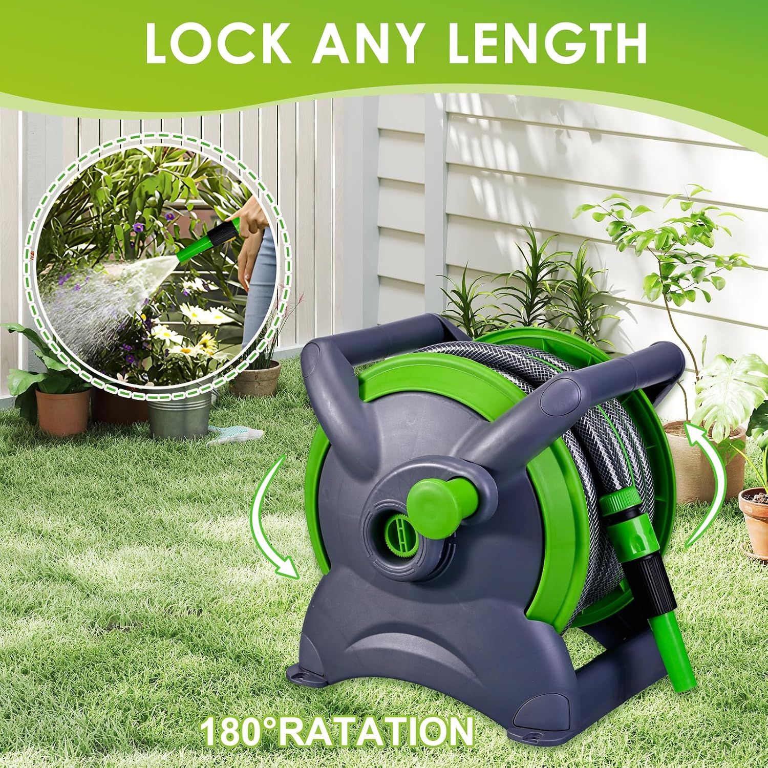 Retractable Garden Hose ZV20m Reel with 7-Mode Nozzle &amp; 180°
