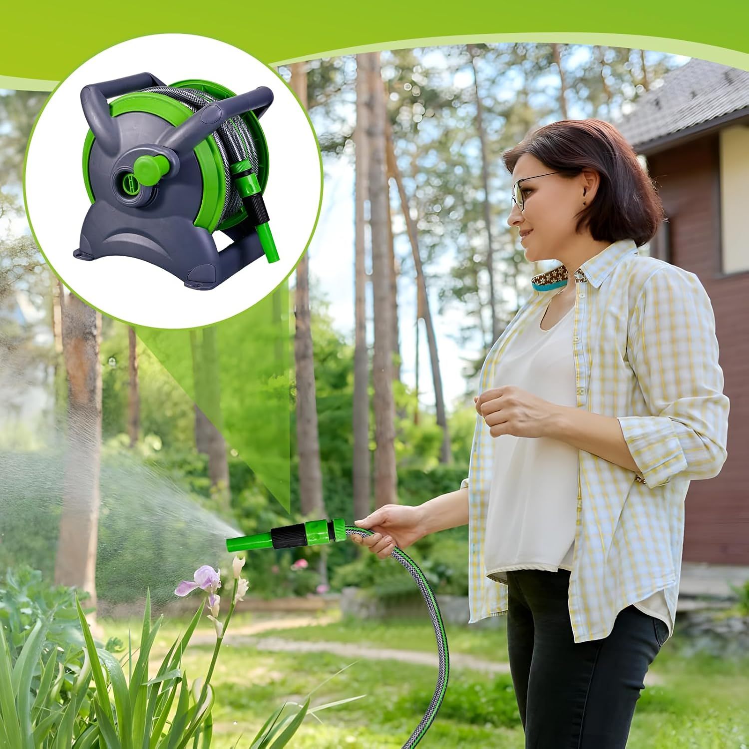Retractable Garden Hose ZV20m Reel with 7-Mode Nozzle &amp; 180°