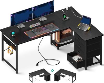 L Shaped Corner Desk with Drawers Computer Desk