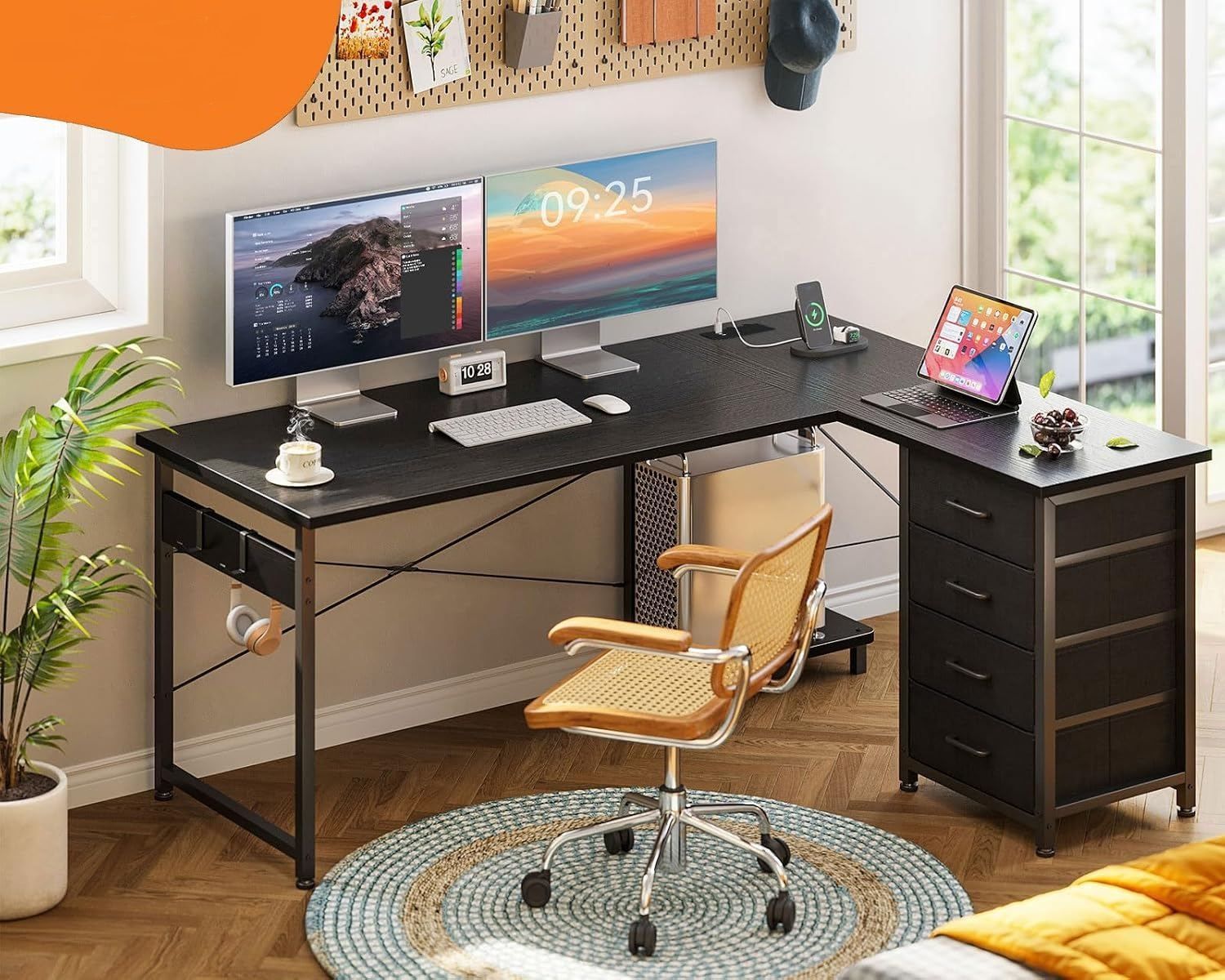 L Shaped Corner Desk with Drawers Computer Desk