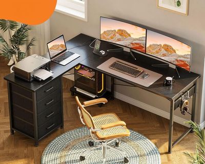 L Shaped Corner Desk with Drawers Computer Desk