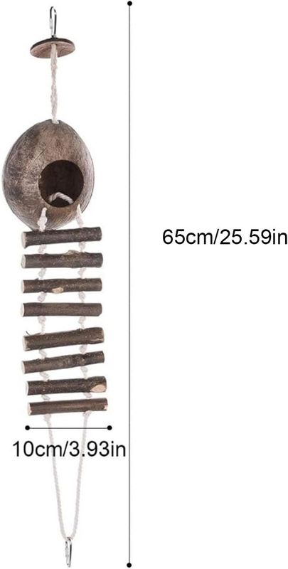 Natural Coconut Shell Bird Nest with Wooden Ladder Hanging Pet Bird House