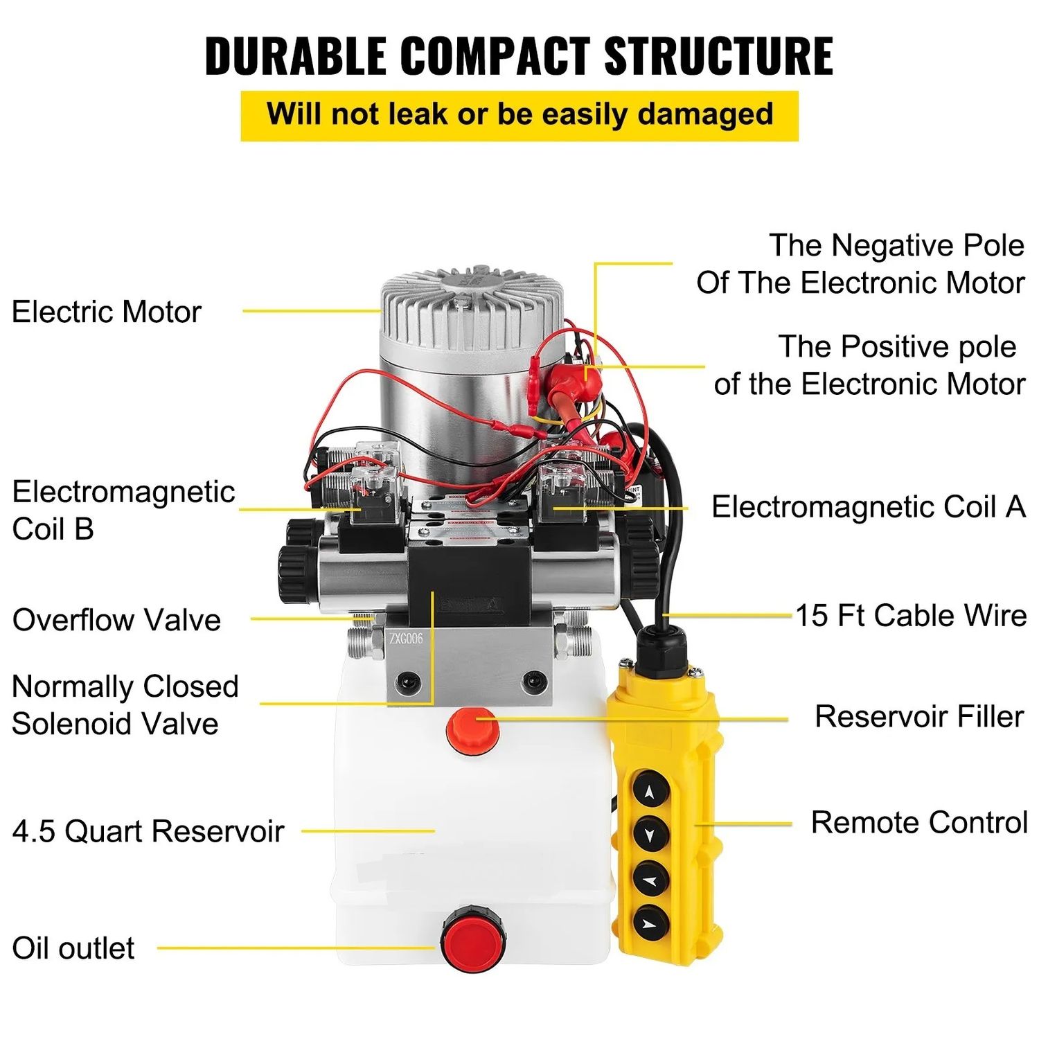 12V Double Acting Hydraulic Power Unit Pump 4.5L