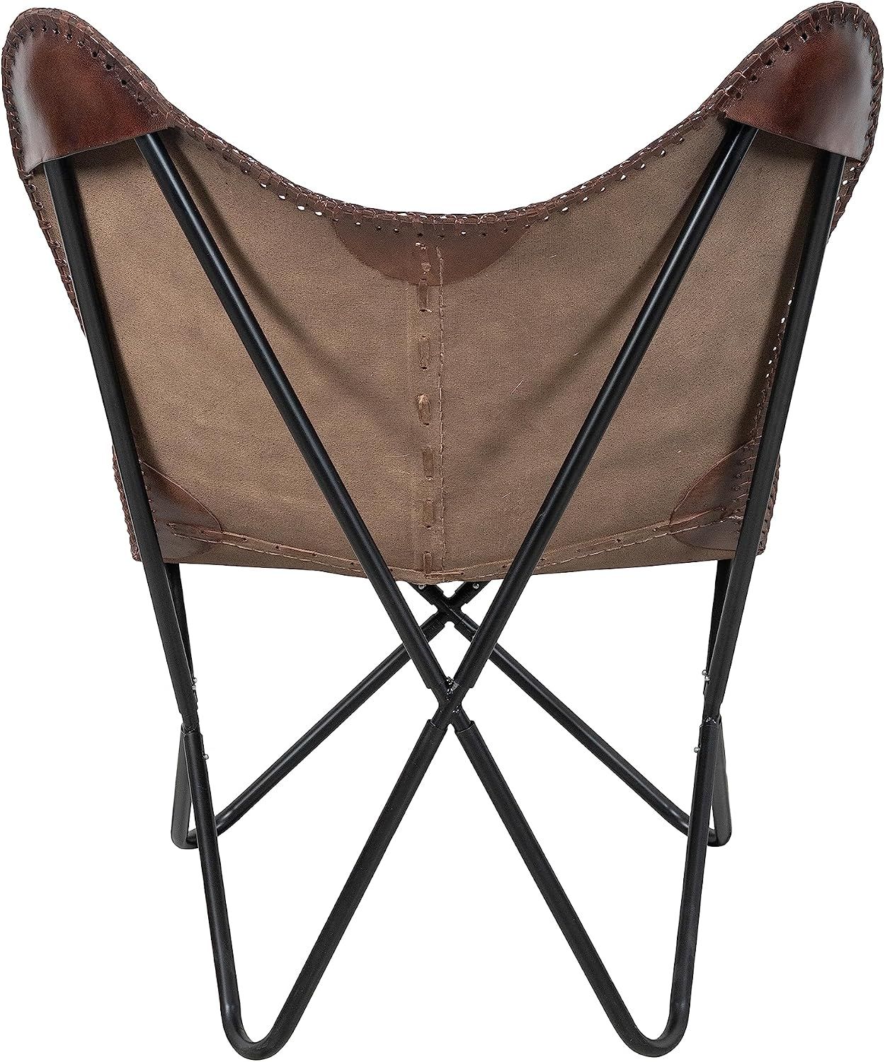 Vintage Brown Genuine Leather Butterfly Chair Handmade Lounge Seat