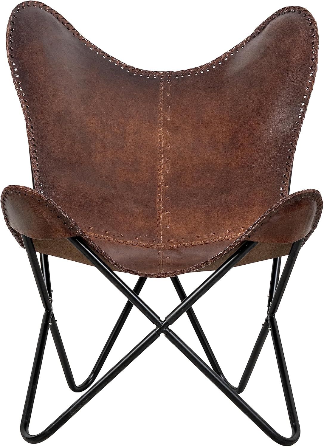 Vintage Brown Genuine Leather Butterfly Chair Handmade Lounge Seat